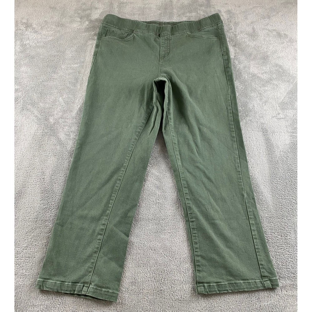 Denim & Co Womens Olive Green Straight Leg Pull‎ On Stretch Pants Size 12